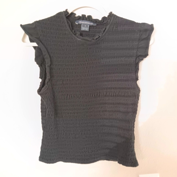 French Connection Black Smocked Ruffle-Edge Tank Top - Picture 4 of 9